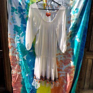 Pia Pauro Off Shoulder Fringed Tunic, Size Medium